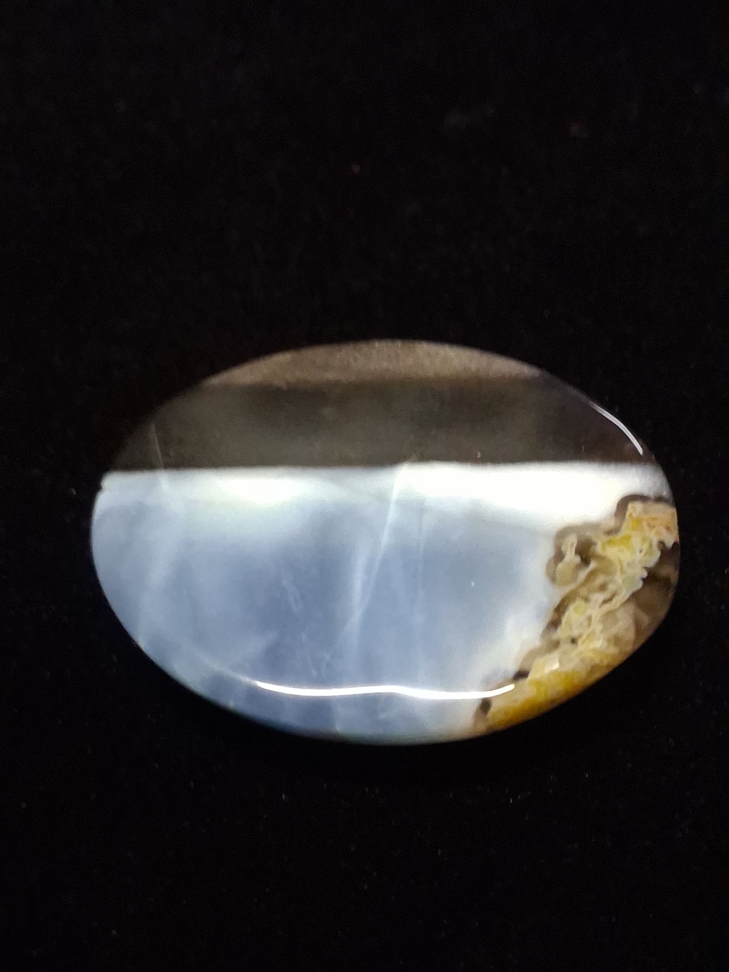 Natural Owyhee Blue Opal Cabochon - 35.224 ct - moss included - oval - landscape pattern