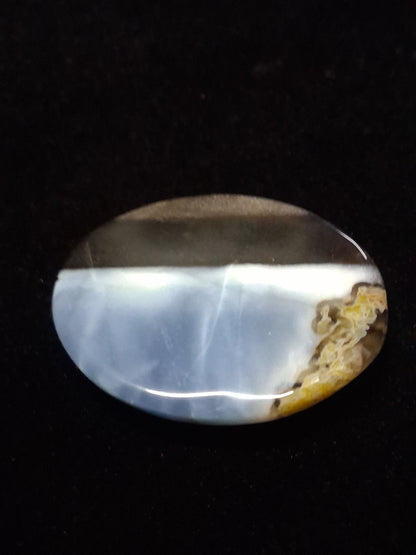 Natural Owyhee Blue Opal Cabochon - 35.224 ct - moss included - oval - landscape pattern