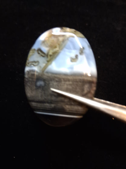 Natural Owyhee Blue Opal Cabochon - 50.141 ct - moss included - oval - scenic pattern