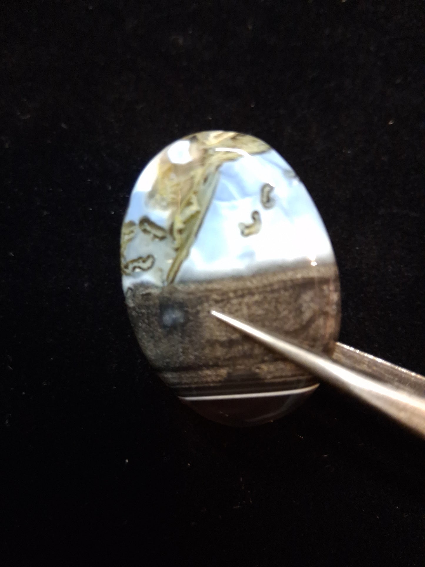 Natural Owyhee Blue Opal Cabochon - 50.141 ct - moss included - oval - scenic pattern