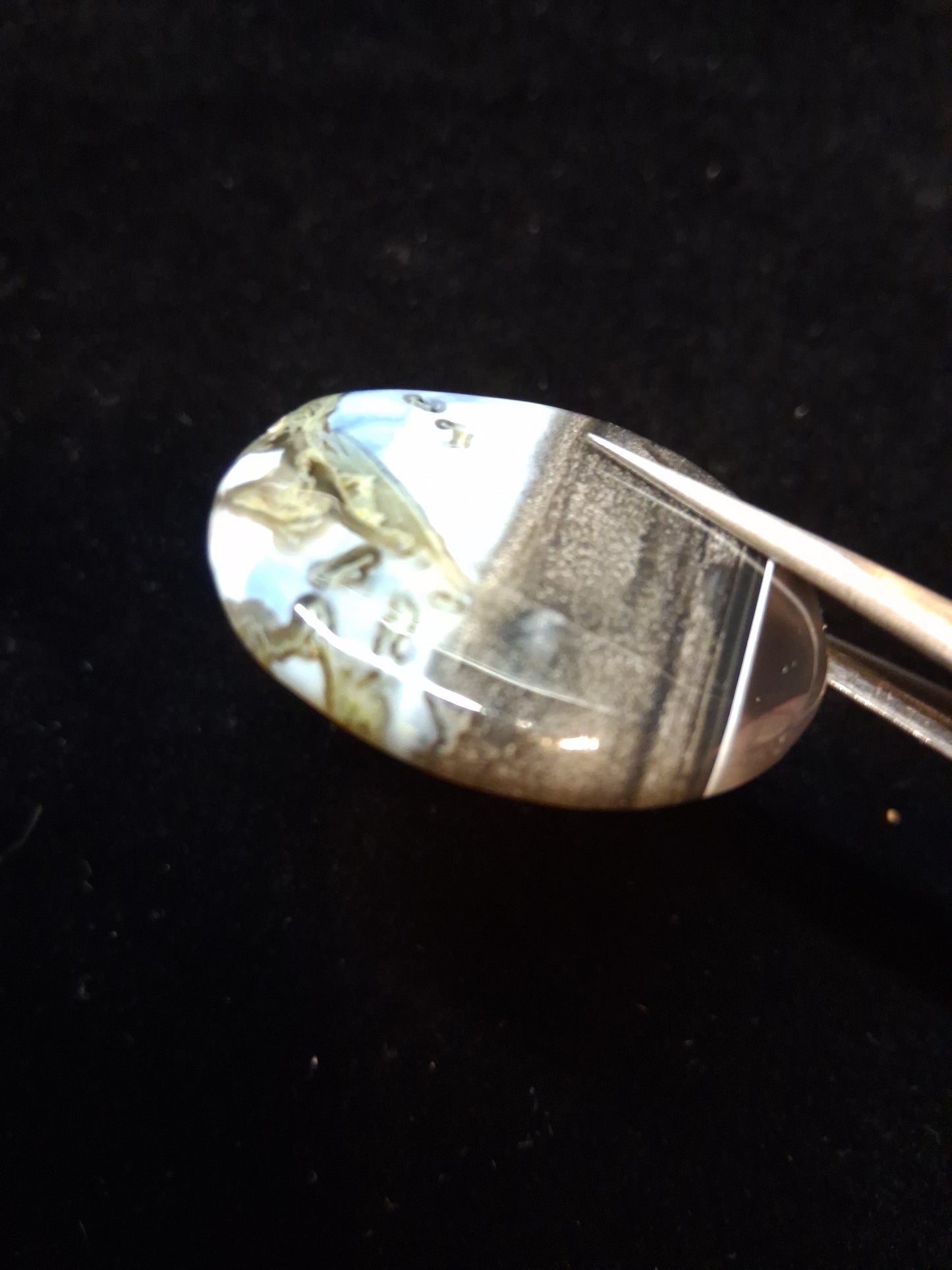 Natural Owyhee Blue Opal Cabochon - 50.141 ct - moss included - oval - scenic pattern