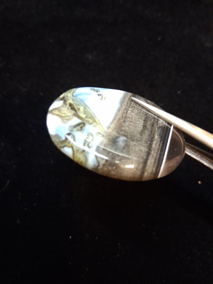 Natural Owyhee Blue Opal Cabochon - 50.141 ct - moss included - oval - scenic pattern