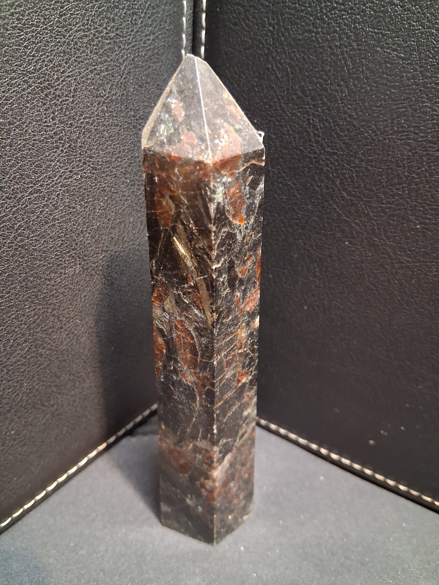 Astrophyllite crystal tower - 125 mm - gateway to the stars crystal - brown and black - metallic glimmer