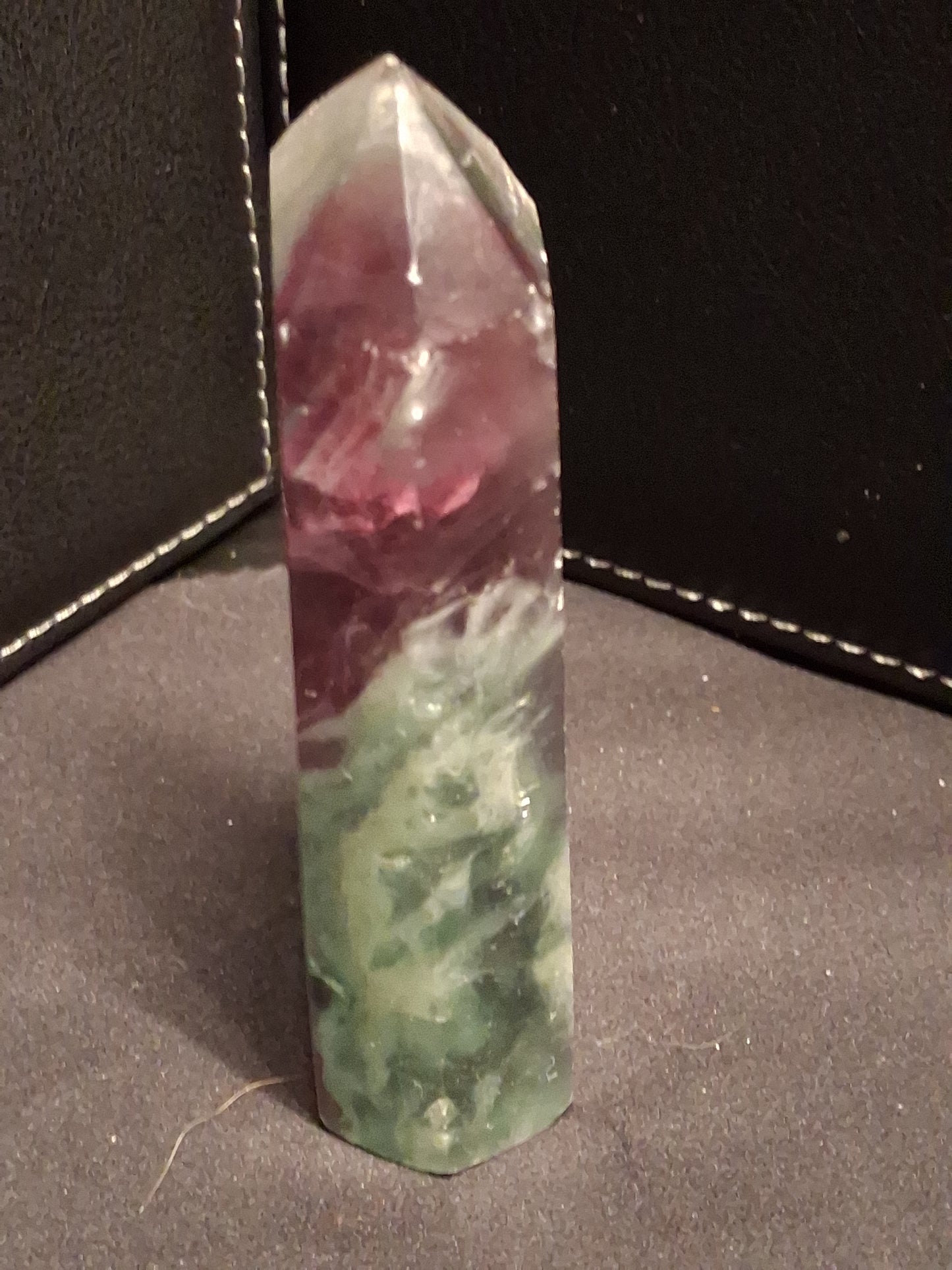 Bicolor fluorite Tower - 8.9 cm high - Fluorite crystal tower Druzy Pockets - purple and green