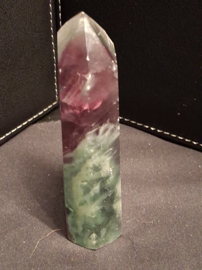 Bicolor fluorite Tower - 8.9 cm high - Fluorite crystal tower Druzy Pockets - purple and green