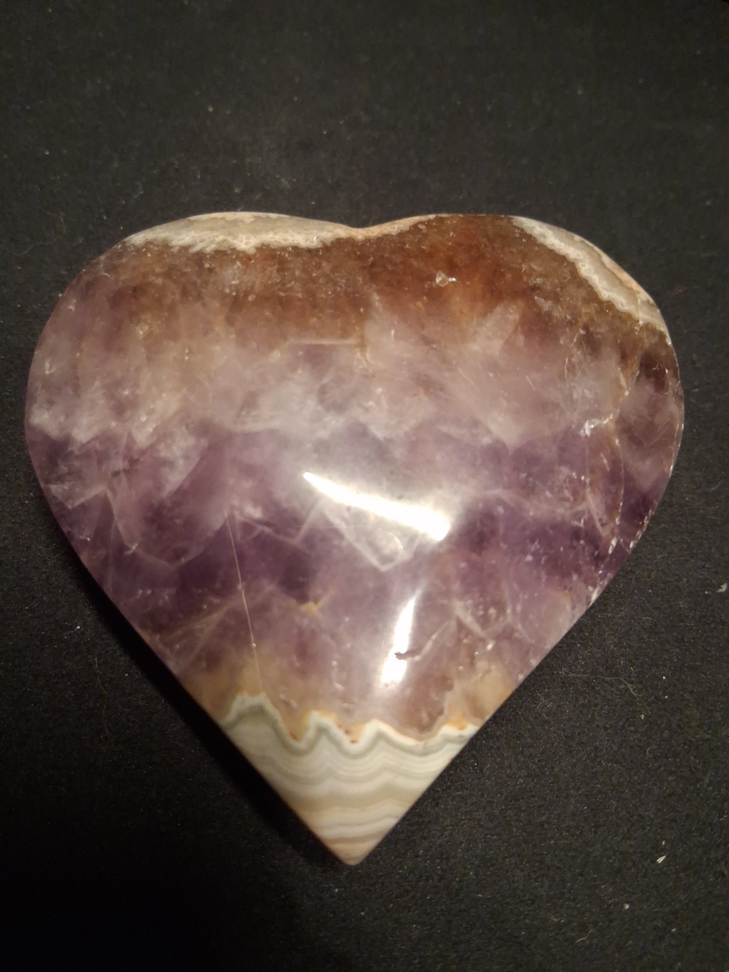 Natural Amethyst Palmstone - heart shaped - with mexican agate point - Mexico
