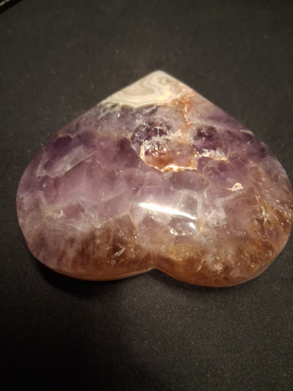 Natural Amethyst Palmstone - heart shaped - with mexican agate point - Mexico