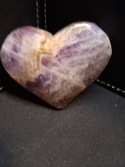 Natural Amethyst Palmstone - heart shaped - amethyst with lace agate - Mexico