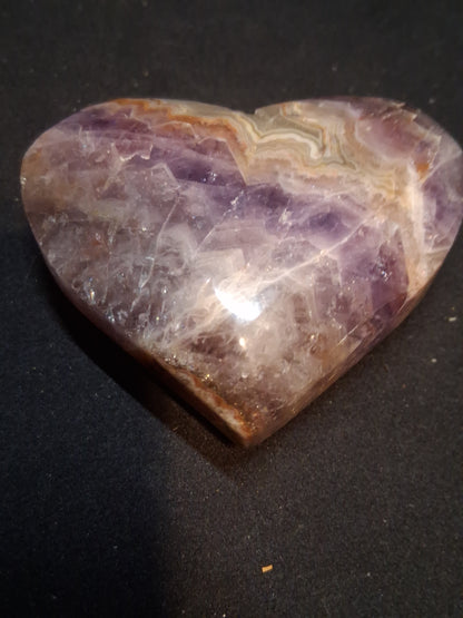 Natural Amethyst Palmstone - heart shaped - amethyst with lace agate - Mexico