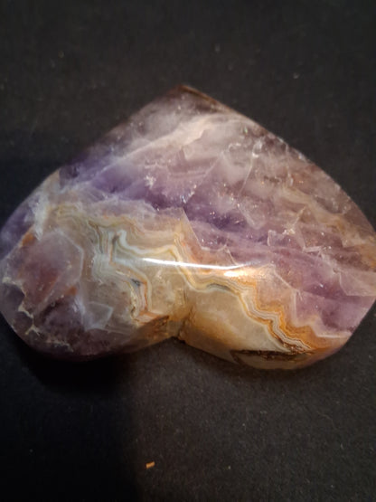 Natural Amethyst Palmstone - heart shaped - amethyst with lace agate - Mexico