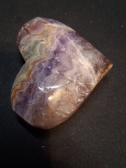Natural Amethyst Palmstone - heart shaped - amethyst with lace agate - Mexico