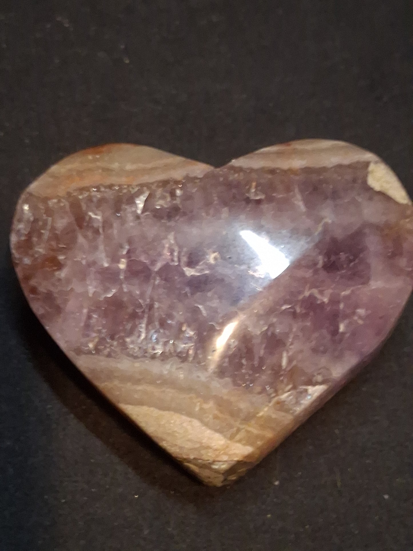 Natural Amethyst Palmstone - heart shaped - amethyst with lace agate - chipped