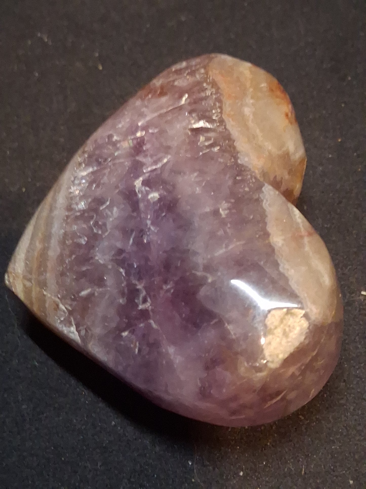 Natural Amethyst Palmstone - heart shaped - amethyst with lace agate - chipped