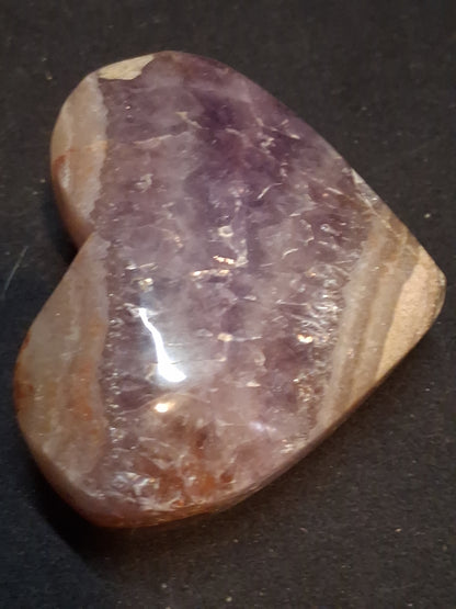 Natural Amethyst Palmstone - heart shaped - amethyst with lace agate - chipped