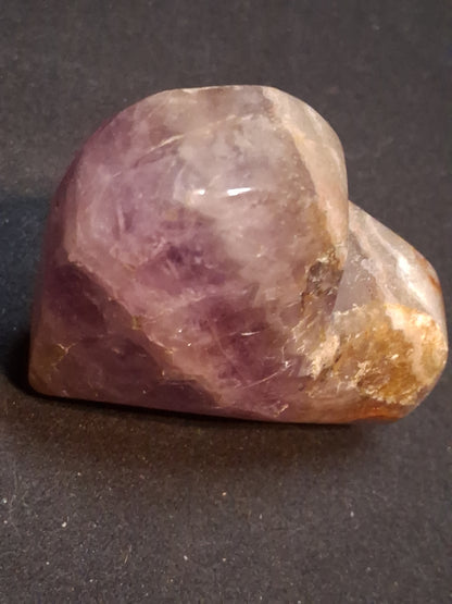 Natural Amethyst Palmstone - heart shaped - amethyst with lace agate - chipped