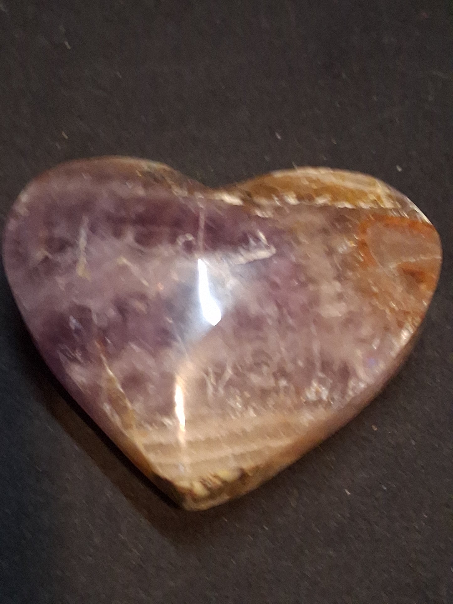 Natural Amethyst Palmstone - heart shaped - amethyst with lace agate - chipped