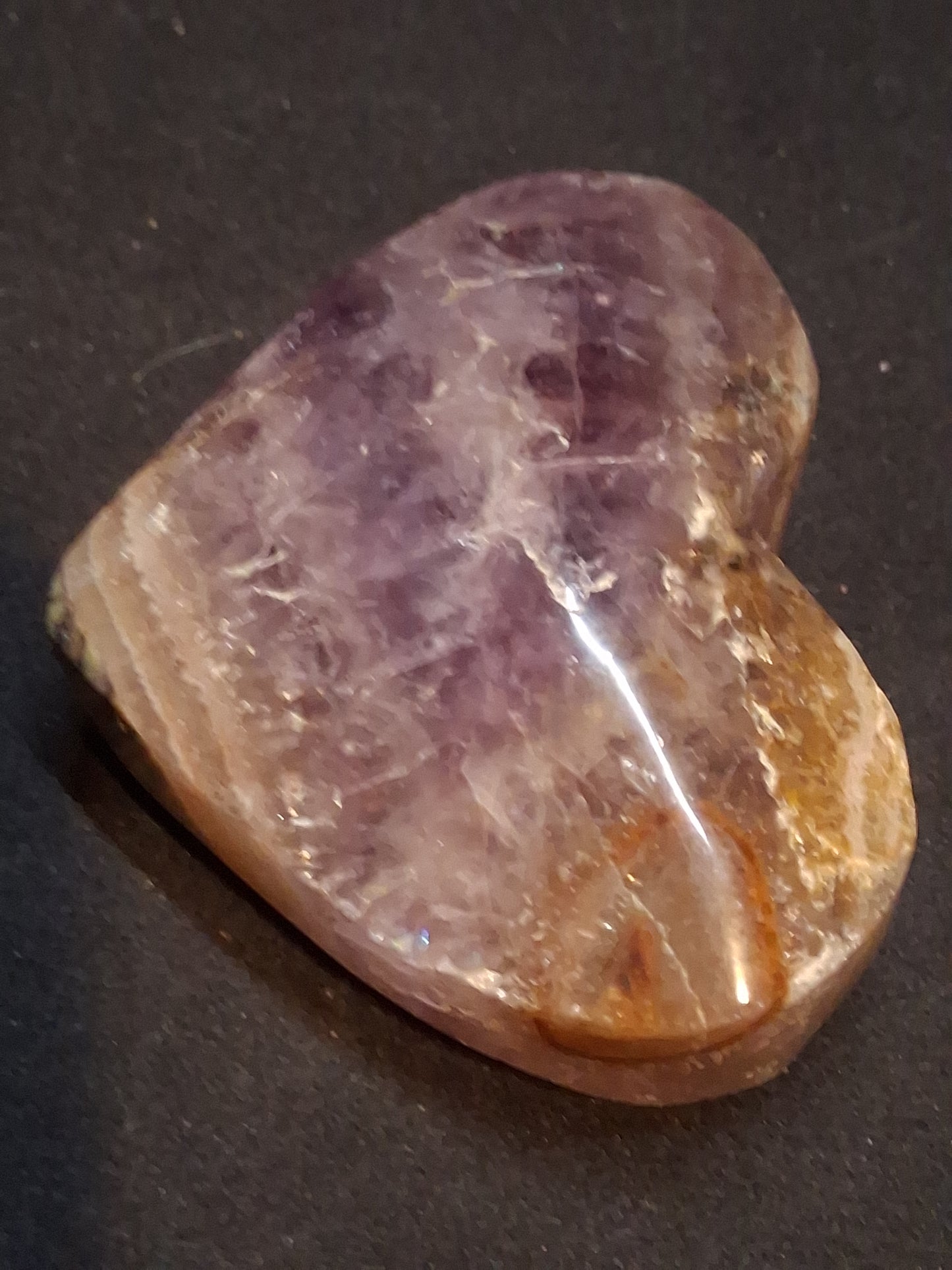 Natural Amethyst Palmstone - heart shaped - amethyst with lace agate - chipped