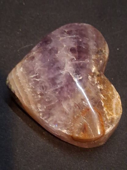 Natural Amethyst Palmstone - heart shaped - amethyst with lace agate - chipped