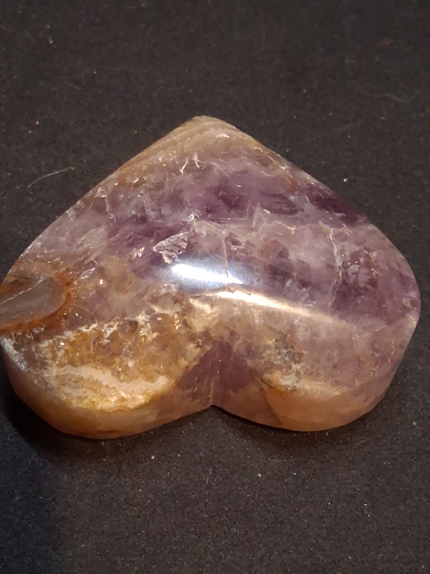 Natural Amethyst Palmstone - heart shaped - amethyst with lace agate - chipped