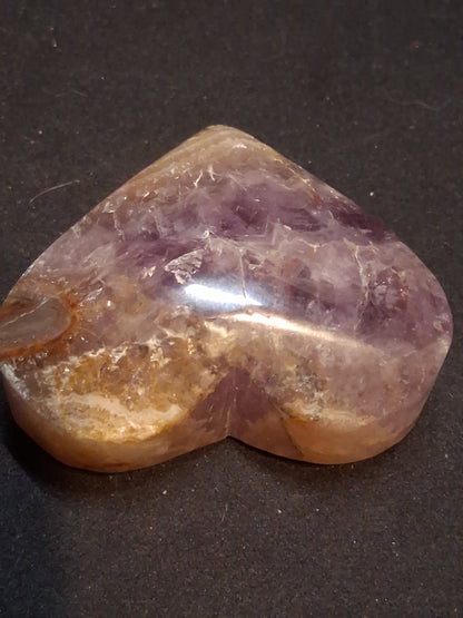 Natural Amethyst Palmstone - heart shaped - amethyst with lace agate - chipped