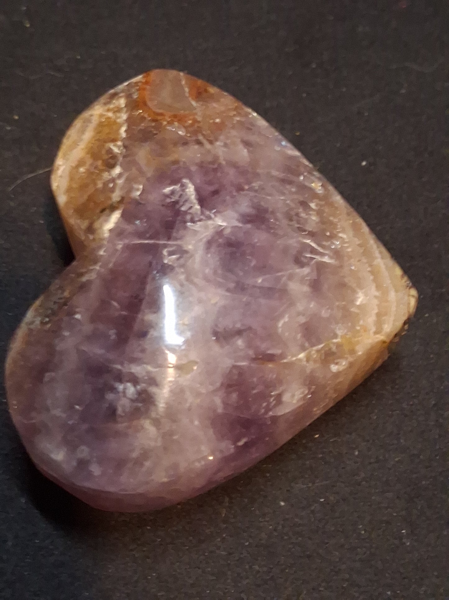 Natural Amethyst Palmstone - heart shaped - amethyst with lace agate - chipped