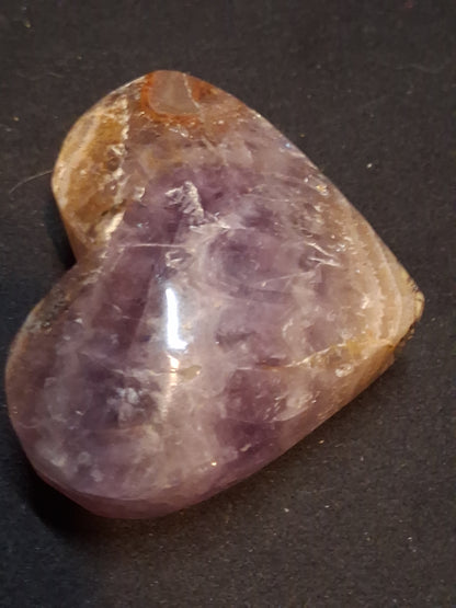 Natural Amethyst Palmstone - heart shaped - amethyst with lace agate - chipped