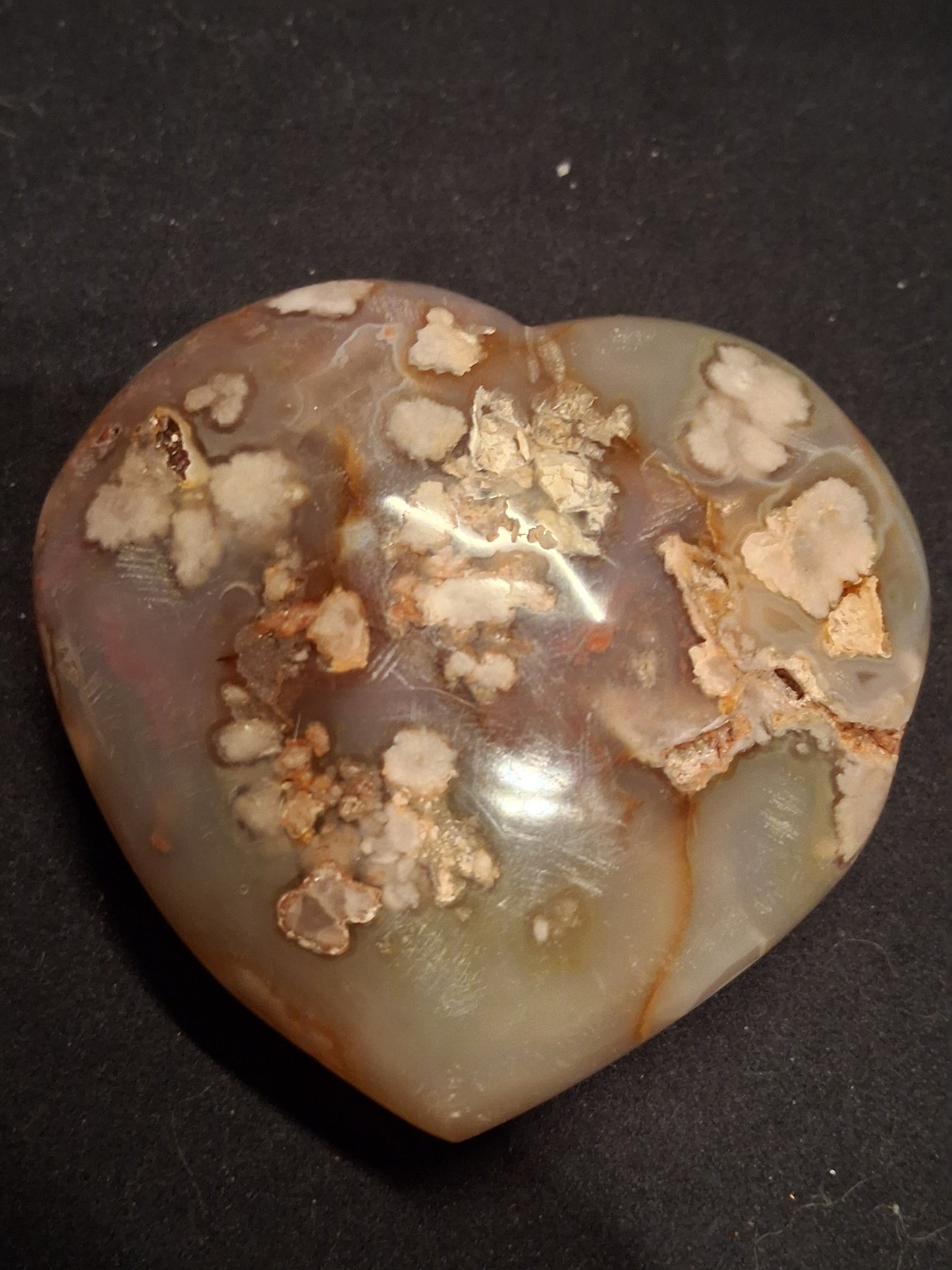 Natural Agate Palmstone - heart - 7x8 cm - cherry blossom agate