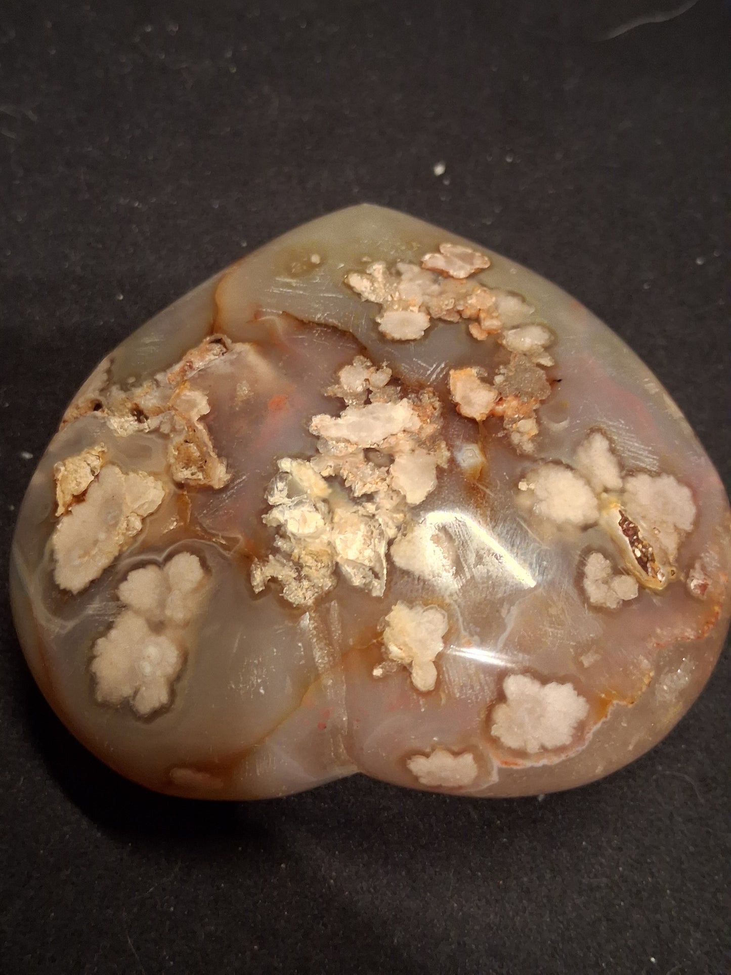 Natural Agate Palmstone - heart - 7x8 cm - cherry blossom agate