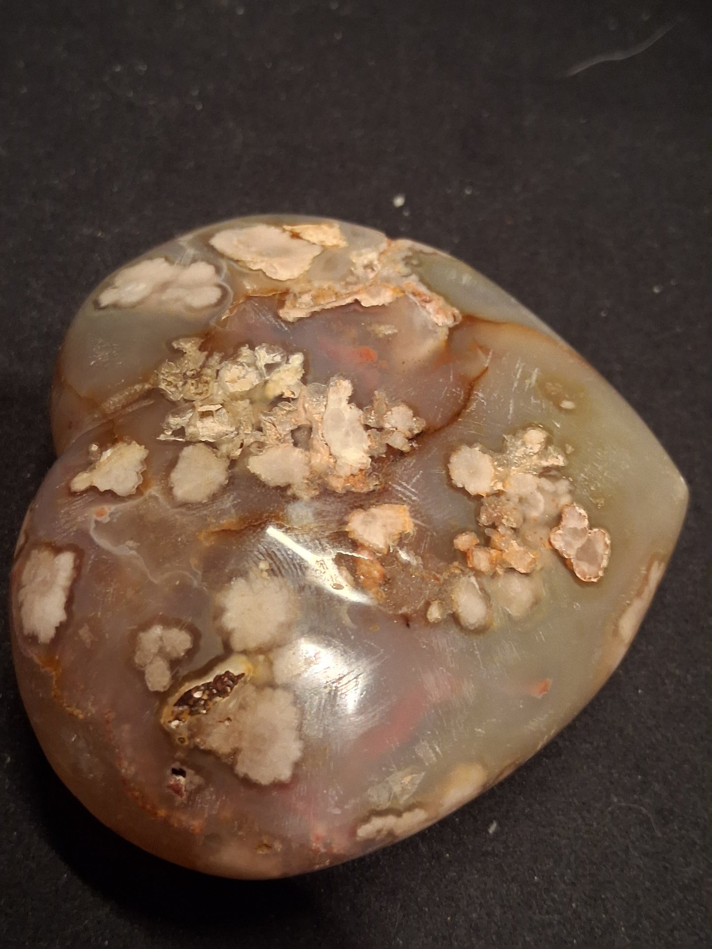 Natural Agate Palmstone - heart - 7x8 cm - cherry blossom agate