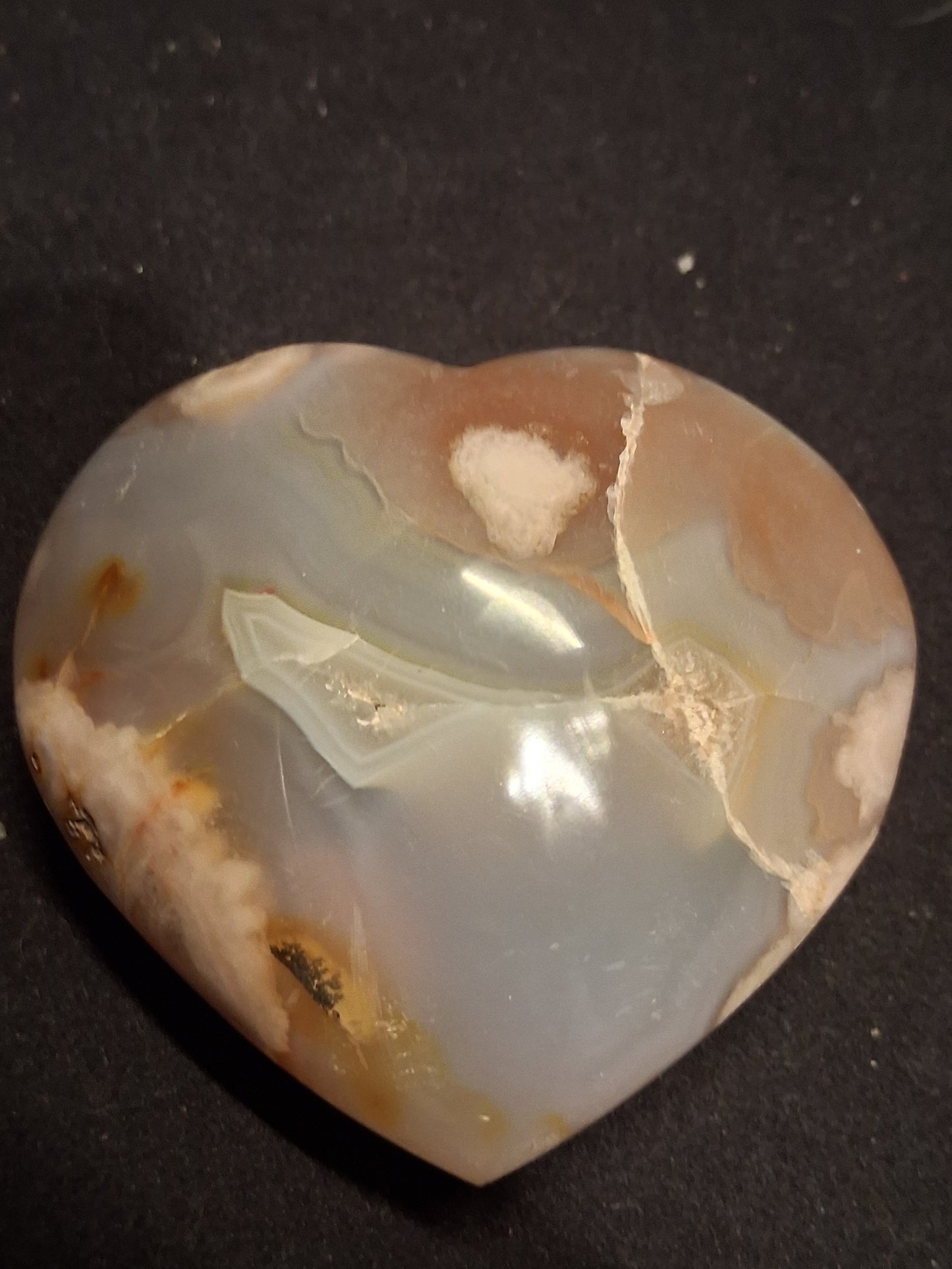 Natural Agate Palmstone - heart - 6x6 cm - cherry blossom agate