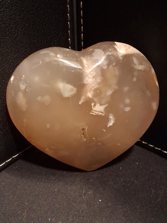 Natural Agate Palmstone - heart - 6x6.5 cm - cherry blossom agate