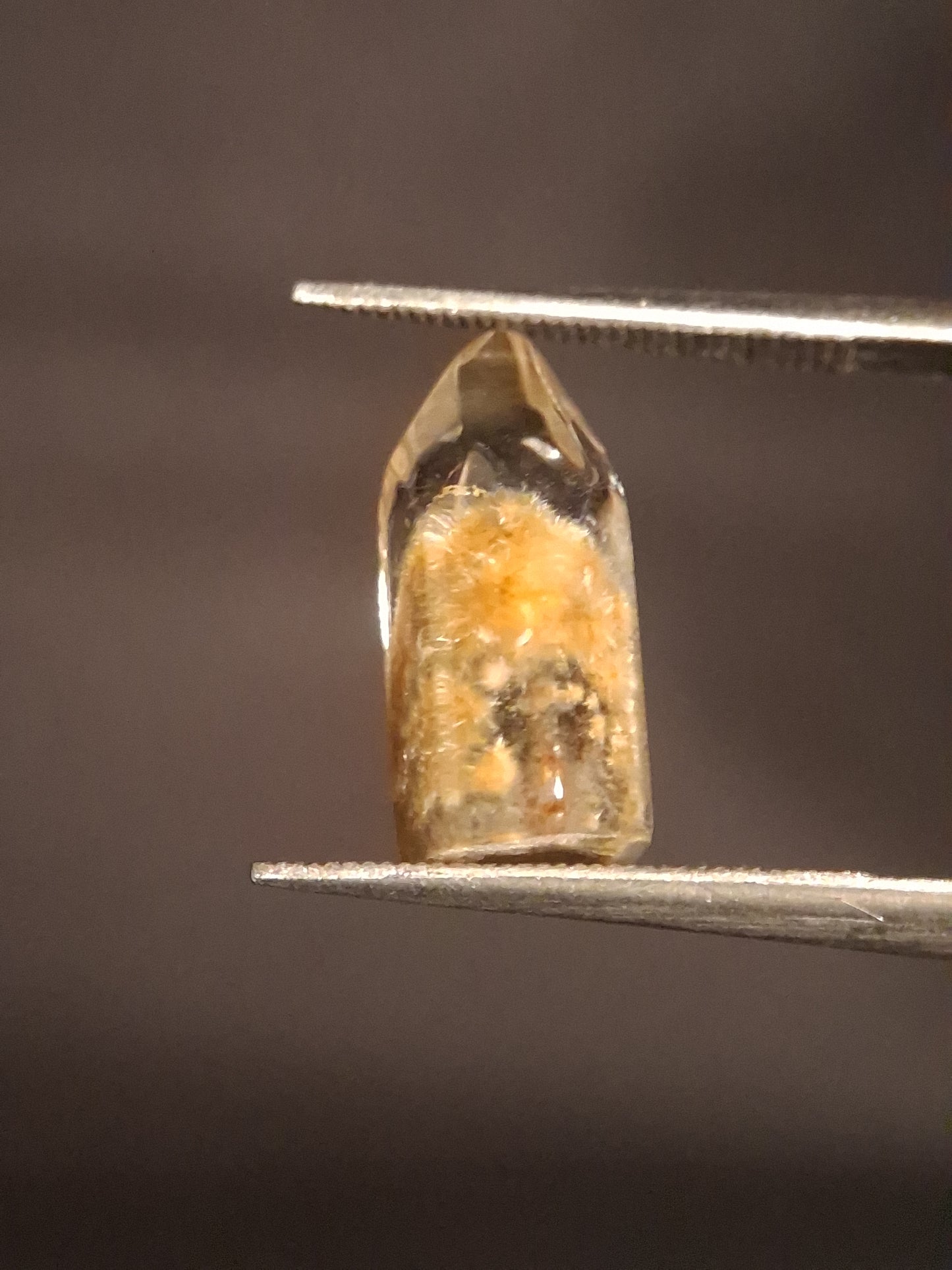 Crystal point of Phantom Quartz - Yellow to orange inclusions - collectors item