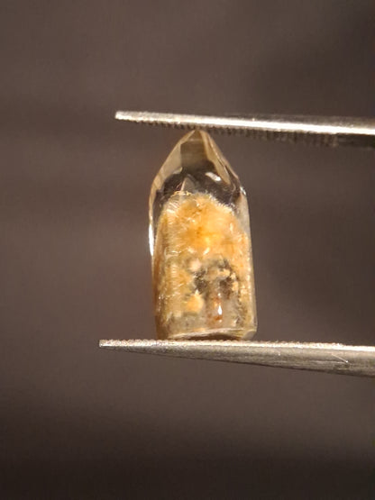Crystal point of Phantom Quartz - Yellow to orange inclusions - collectors item