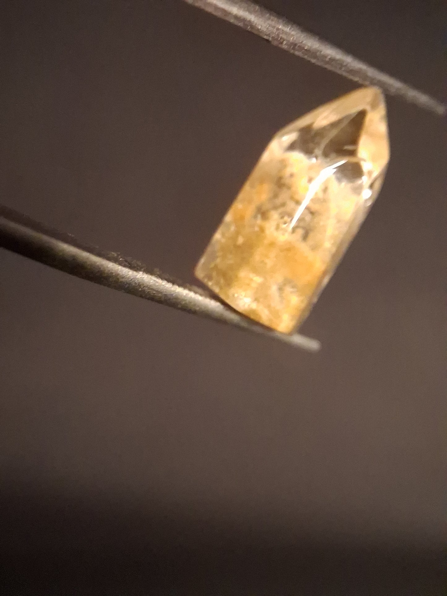 Crystal point of Phantom Quartz - Yellow to orange inclusions - collectors item