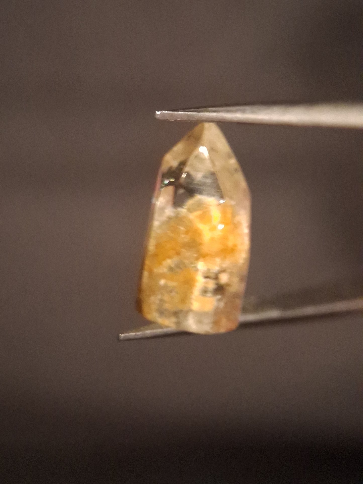 Crystal point of Phantom Quartz - Yellow to orange inclusions - collectors item