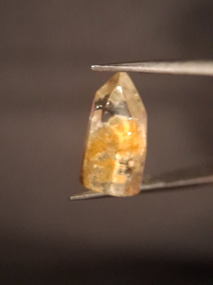 Crystal point of Phantom Quartz - Yellow to orange inclusions - collectors item
