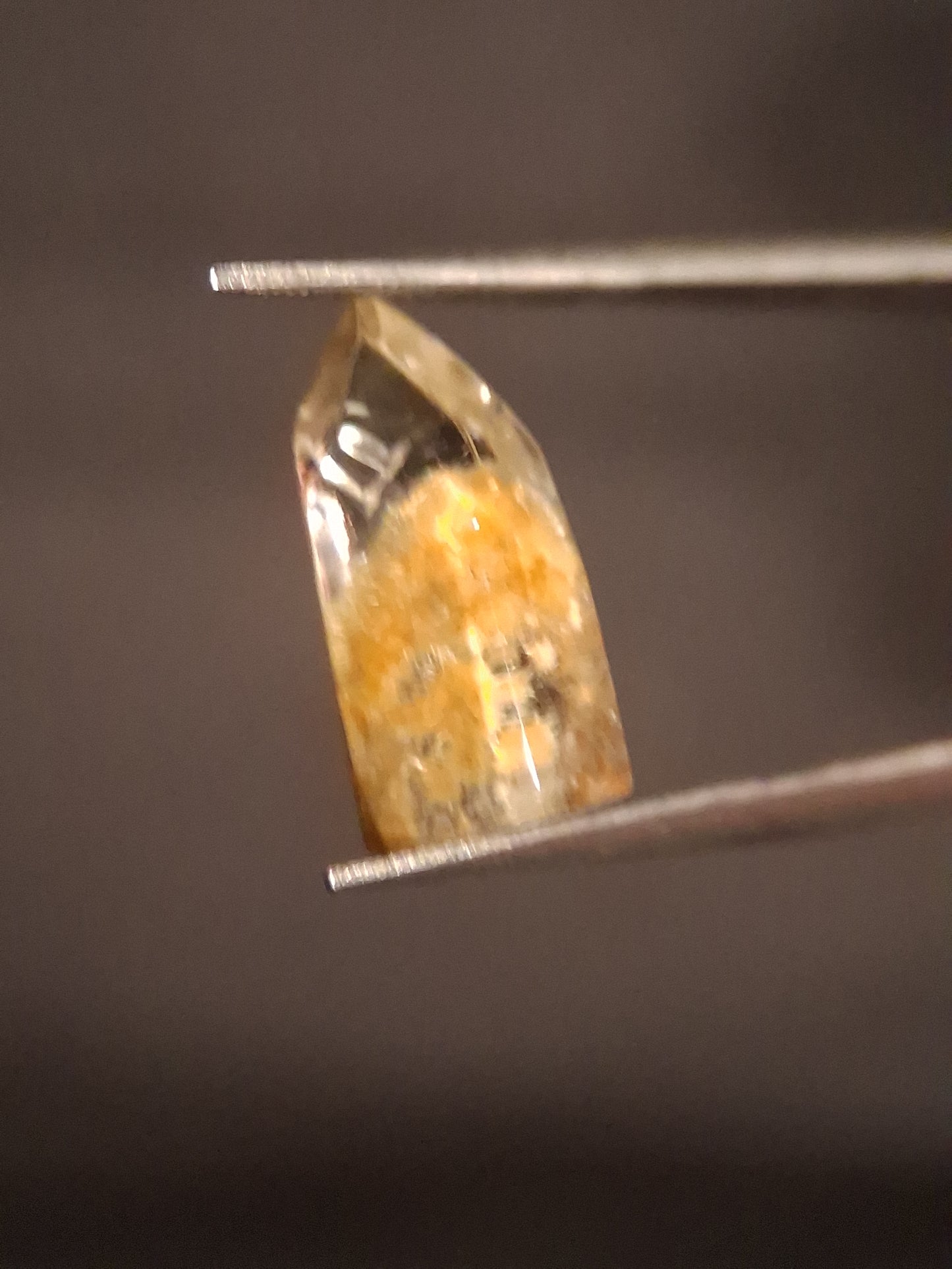 Crystal point of Phantom Quartz - Yellow to orange inclusions - collectors item