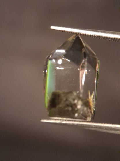 Crystal point of Phantom Quartz - gardenscape yellow flower in desert - collectors item