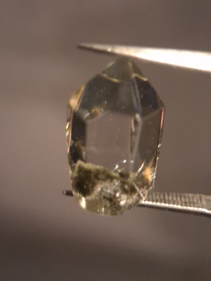 Crystal point of Phantom Quartz - gardenscape yellow flower in desert - collectors item