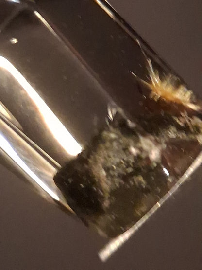 Crystal point of Phantom Quartz - gardenscape yellow flower in desert - collectors item