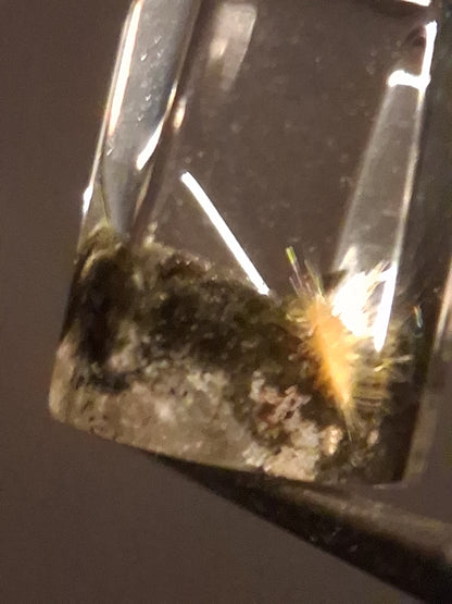 Crystal point of Phantom Quartz - gardenscape yellow flower in desert - collectors item