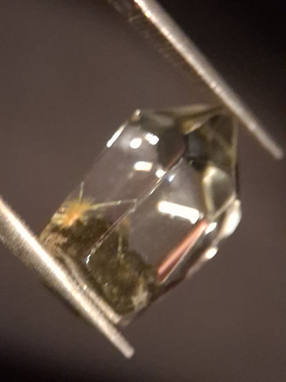 Crystal point of Phantom Quartz - gardenscape yellow flower in desert - collectors item