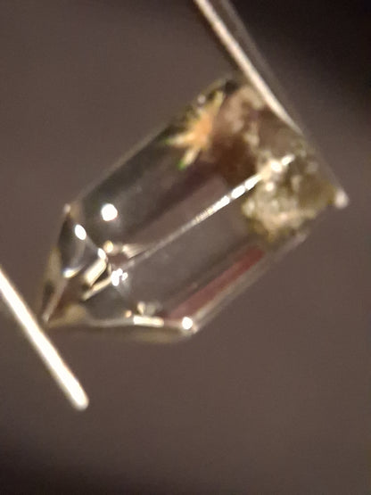 Crystal point of Phantom Quartz - gardenscape yellow flower in desert - collectors item