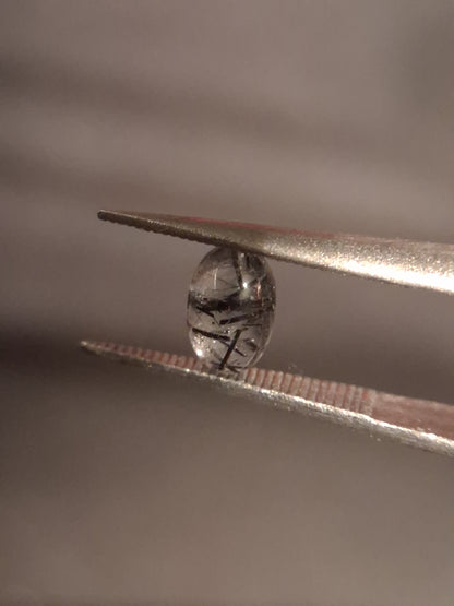 Natural Rutilated Quartz - oval cabochon - black rutile quartz - 0.485 ct