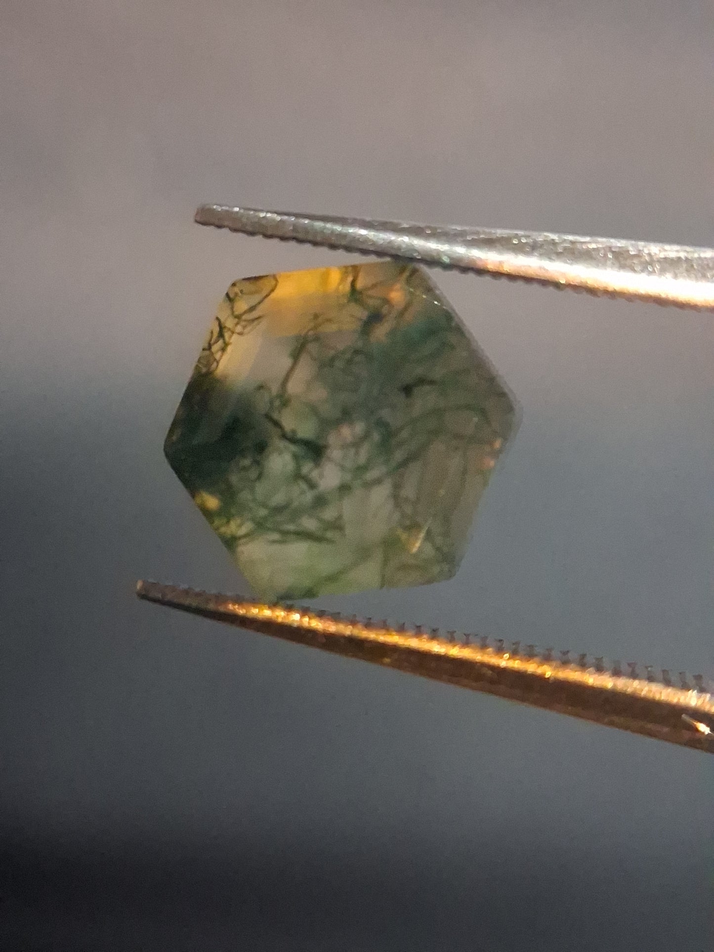 Natural Faceted Agate - Green Moss Agate - 2.035 ct - hexagon - Natural Gems Belgium