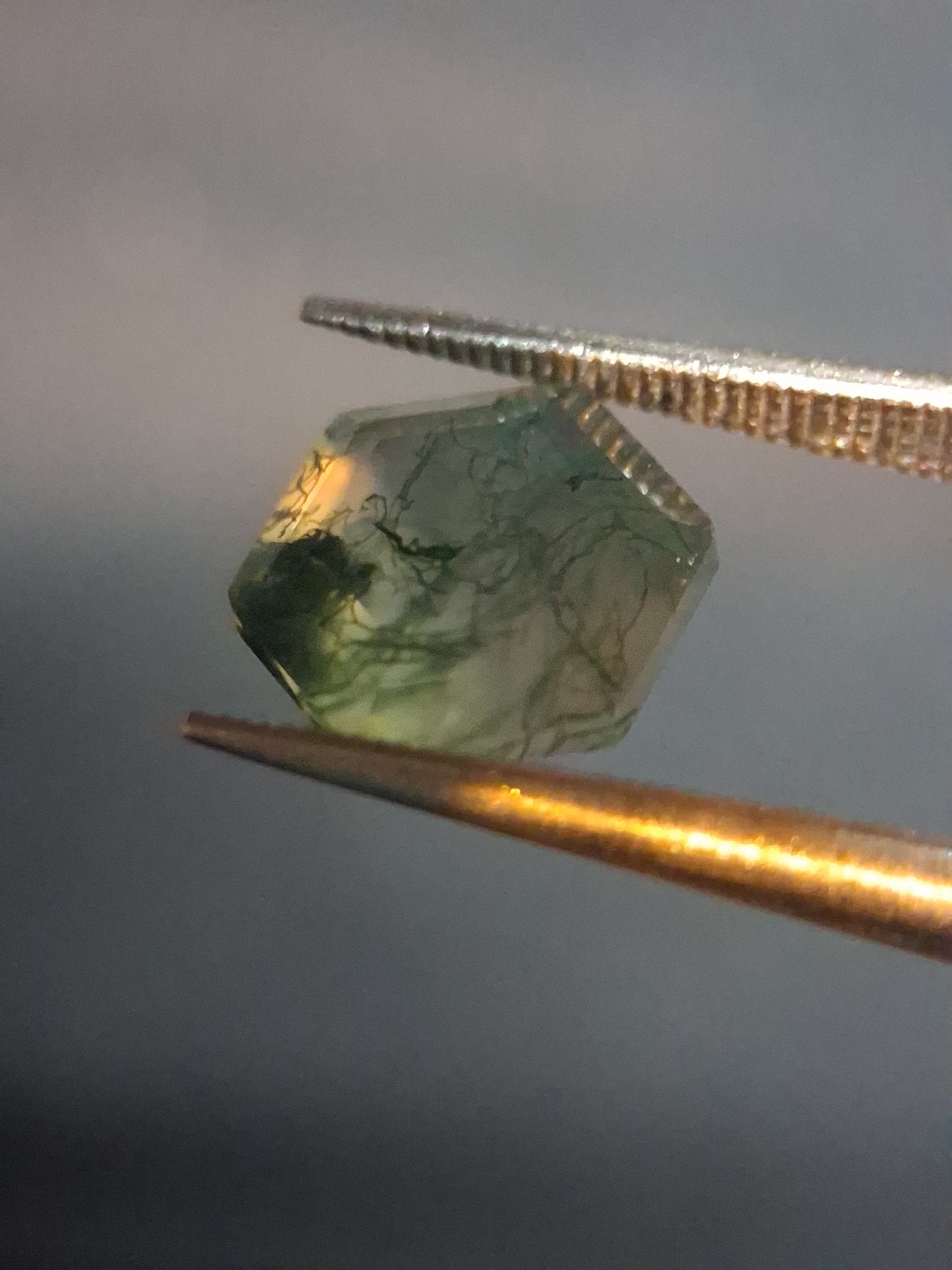 Natural Faceted Agate - Green Moss Agate - 2.035 ct - hexagon - Natural Gems Belgium