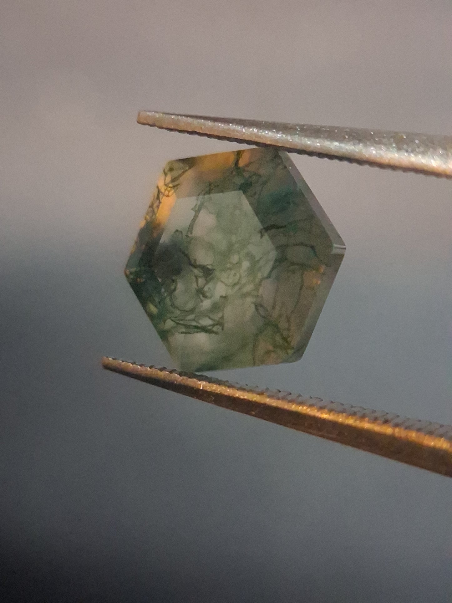 Natural Faceted Agate - Green Moss Agate - 2.035 ct - hexagon - Natural Gems Belgium