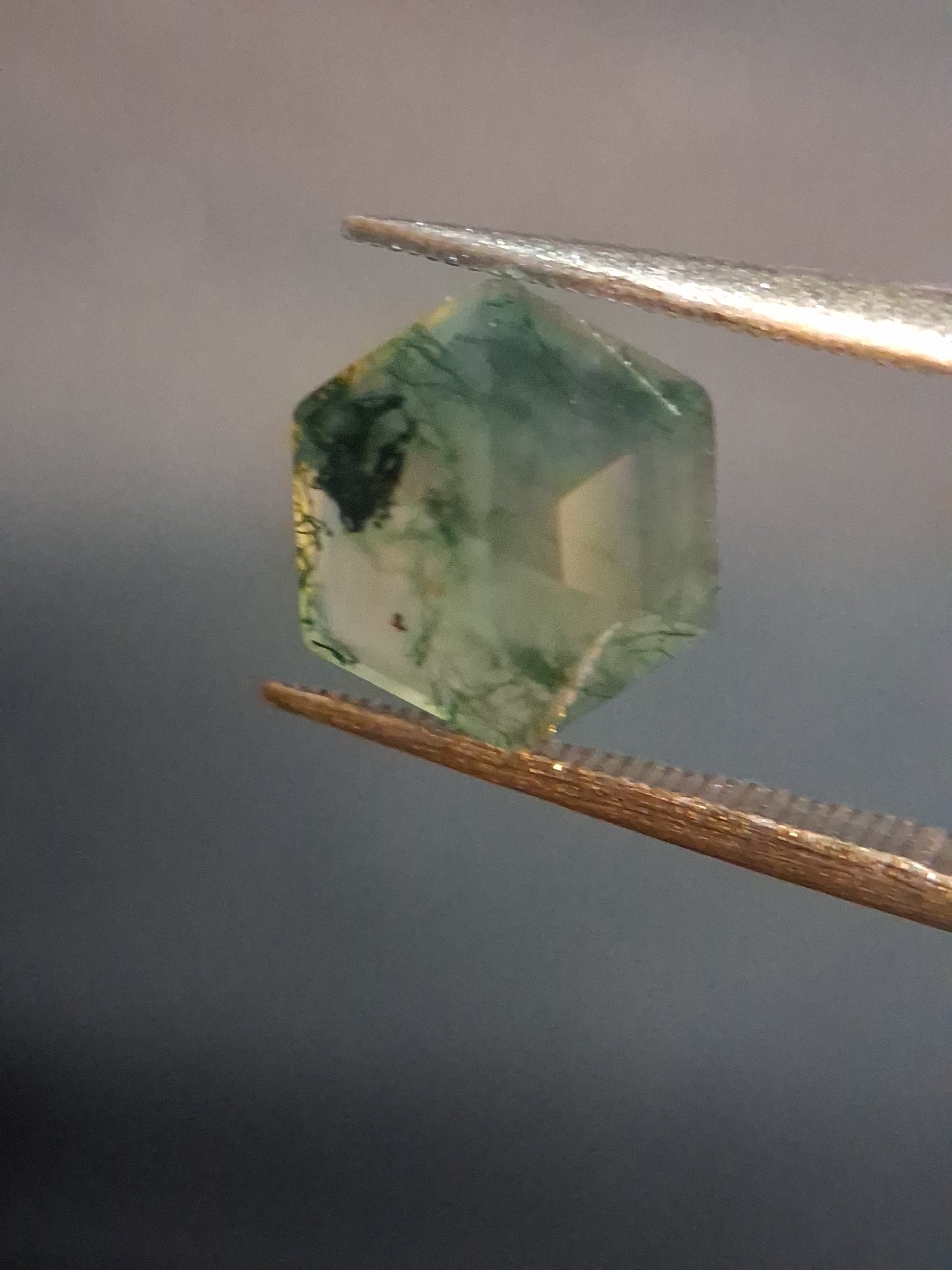 Natural Faceted Agate - Green Moss Agate - 2.035 ct - hexagon - Natural Gems Belgium