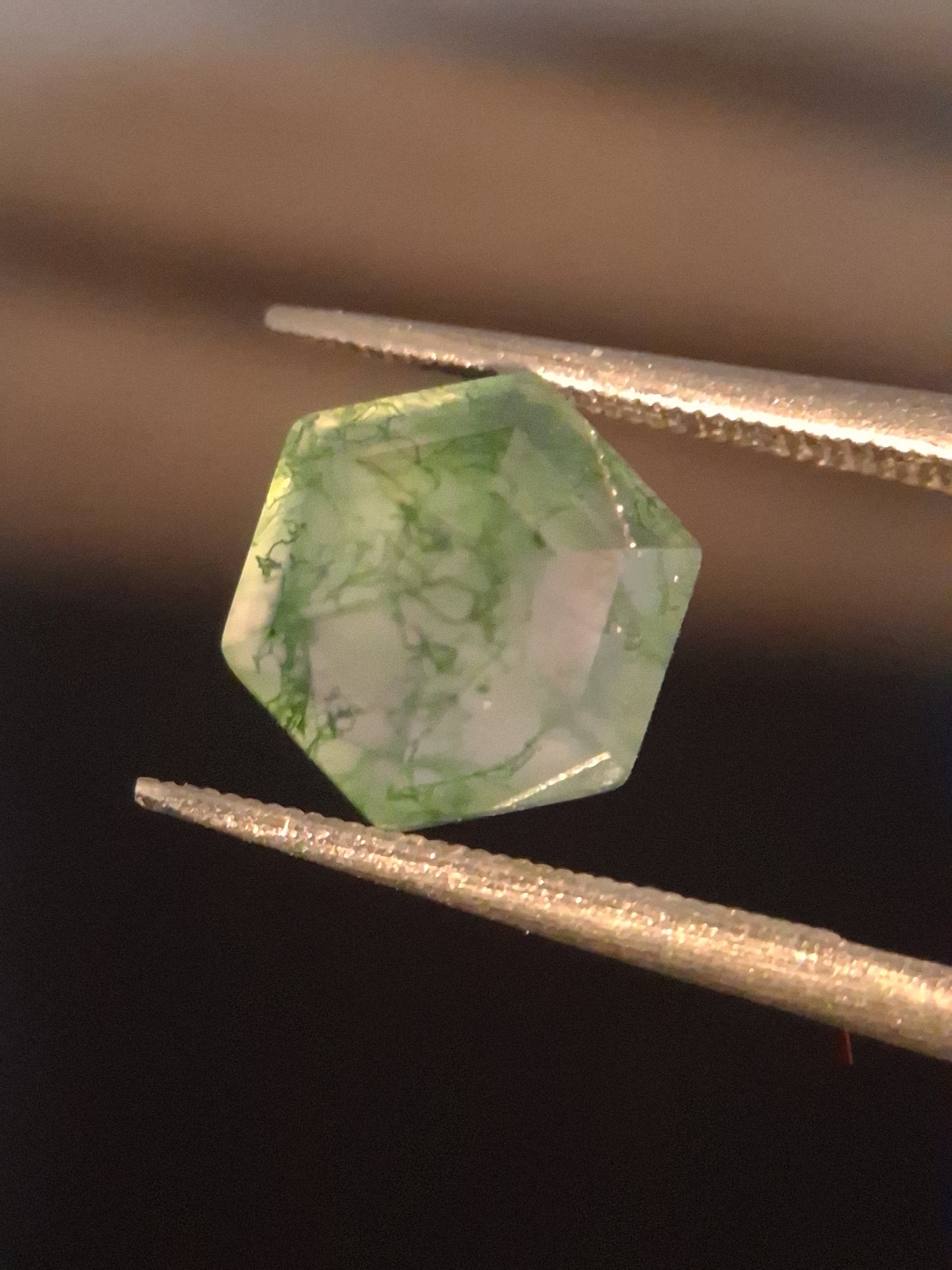 Natural Faceted Agate - Green Moss Agate - 2.038 ct - hexagon - Natural Gems Belgium