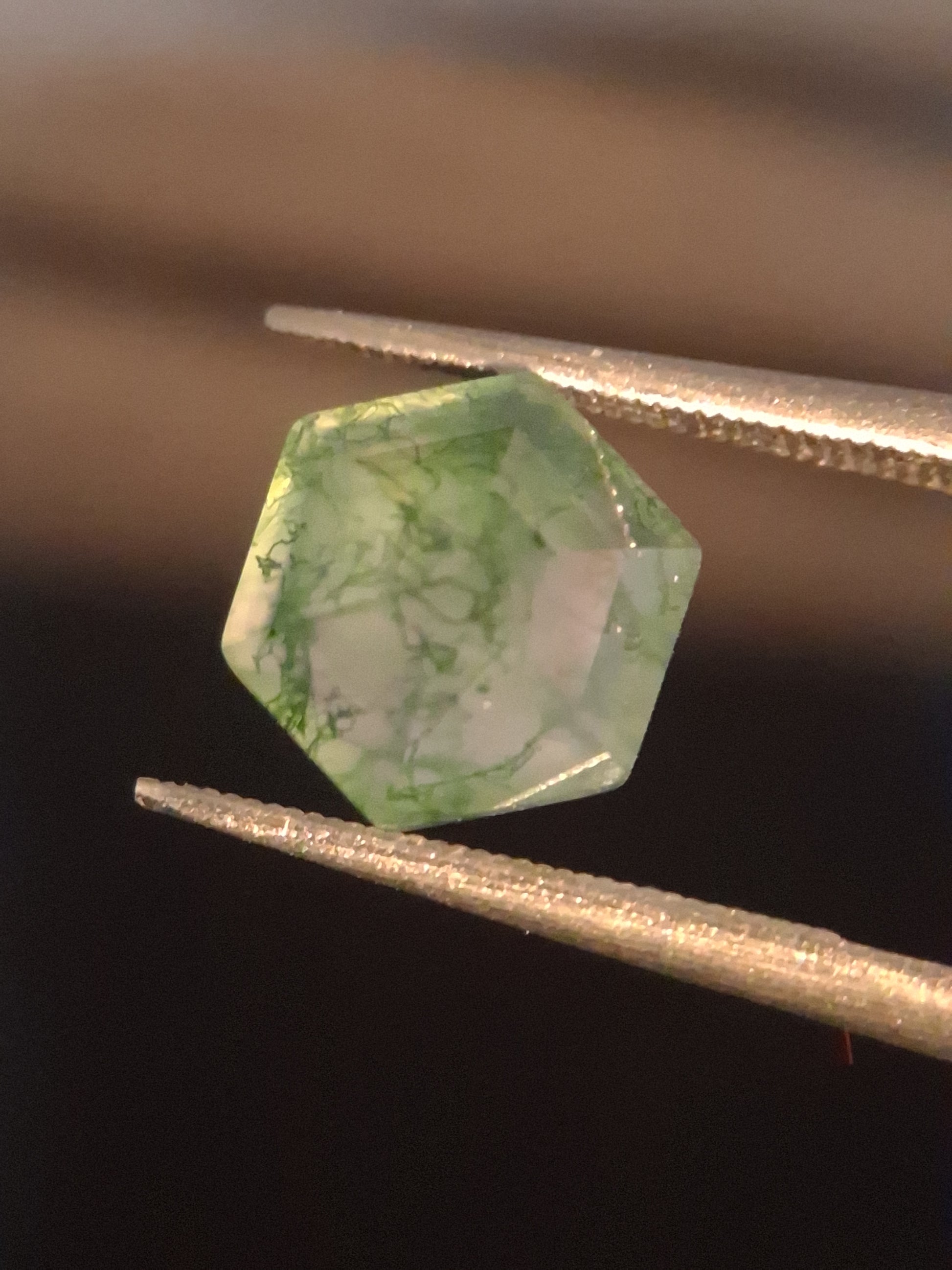 Natural Faceted Agate - Green Moss Agate - 2.038 ct - hexagon - Natural Gems Belgium
